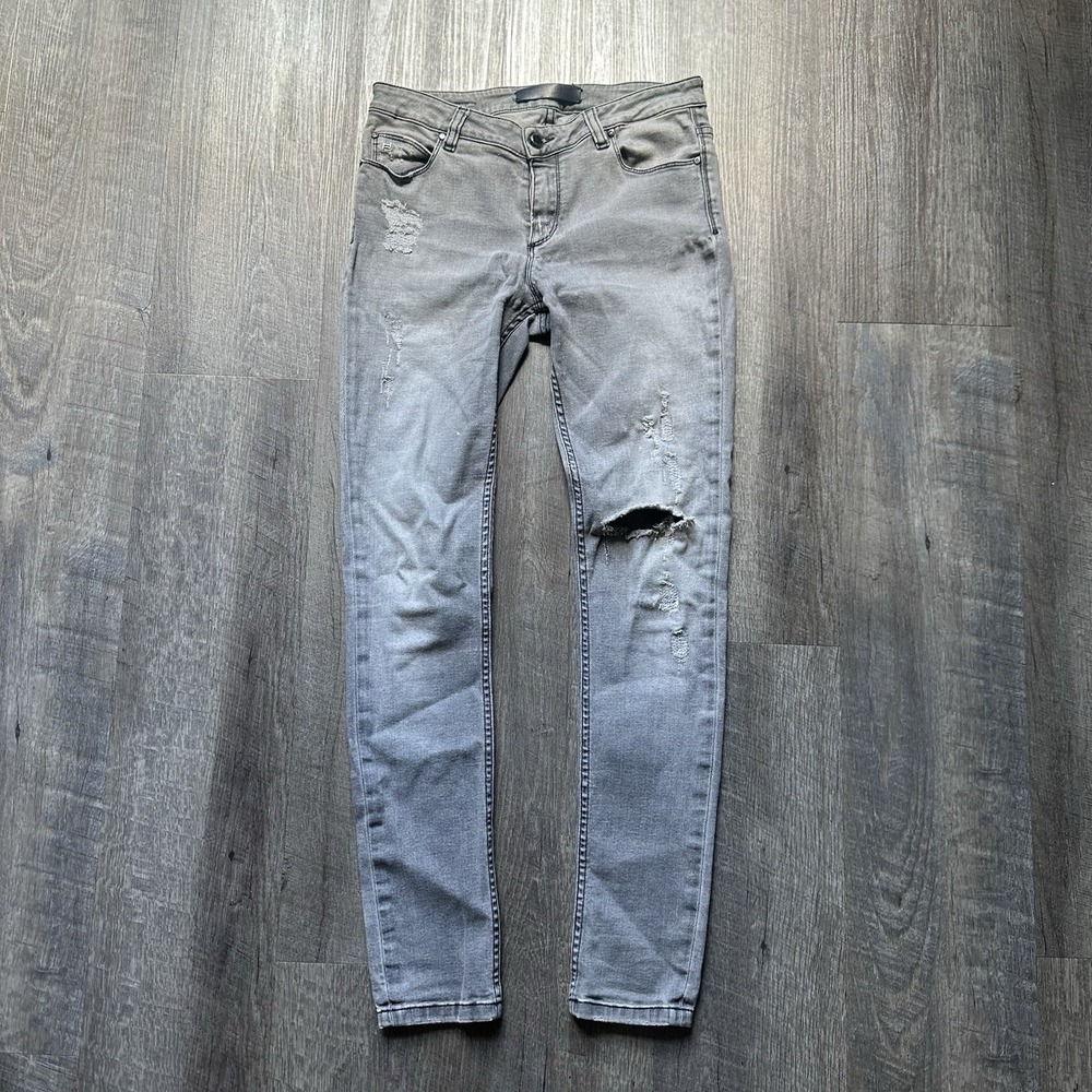 Porsche Designs Gray Slim Straight Leg Jeans Men's Sz 28 Distressed‎ Designer
